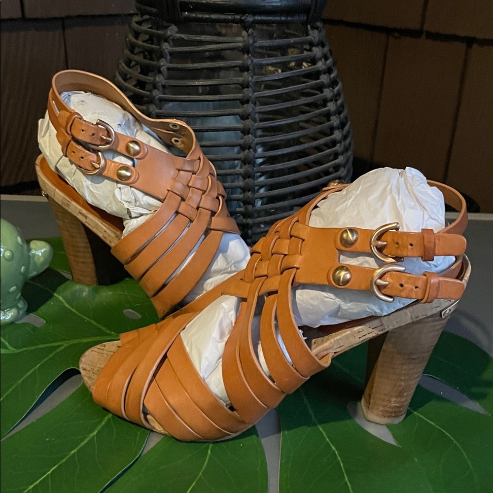 Coach Natural Leather Strappy Heeled Sandals - Picture 2 of 8